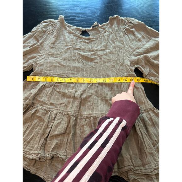 Flowy Babydoll Style Oversized Blouse- army green- Large Preppy Boho layered - Picture 3 of 7